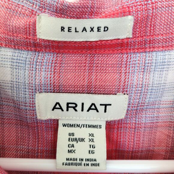 ARIAT Billie Jean Sleeveless Plaid Womens XL Red Pink Western Cowgirl Rodeo - Picture 3 of 6